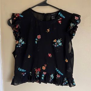 Forever 21 Floral Black Crop Top